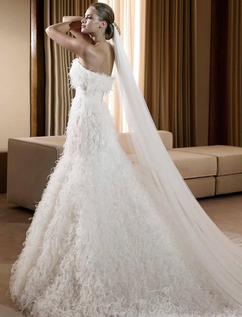 wedding dress with feathers