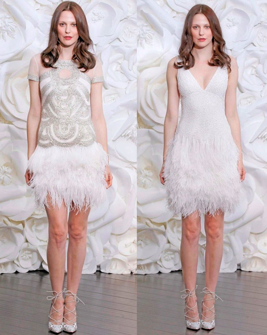 wedding dress with feathers