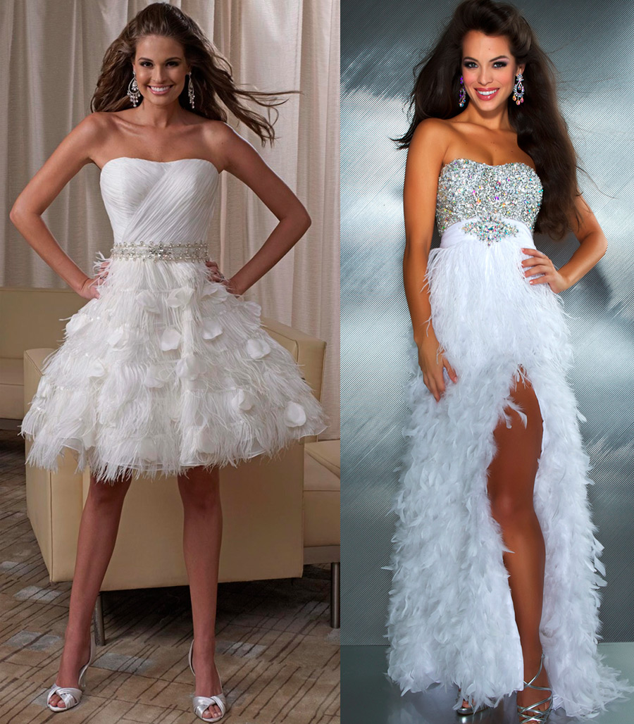 Wedding dresses decorated with feathers