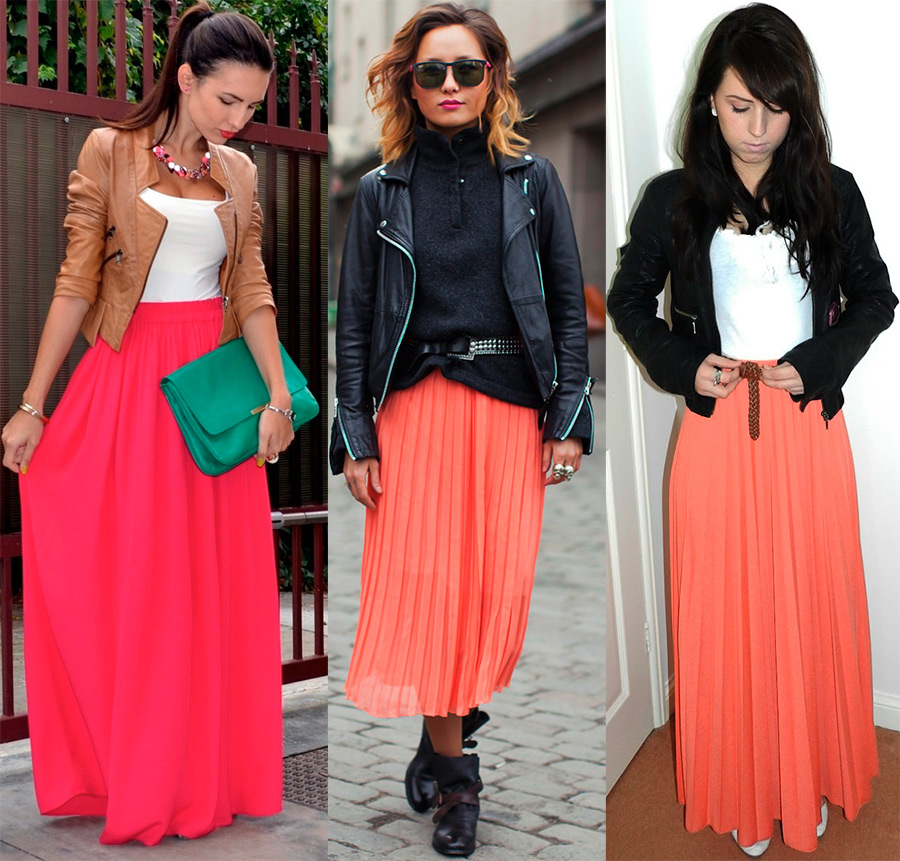 Coral and yellow skirts for fall and winter