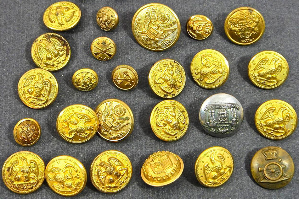 Buttons from a military uniform for a military style