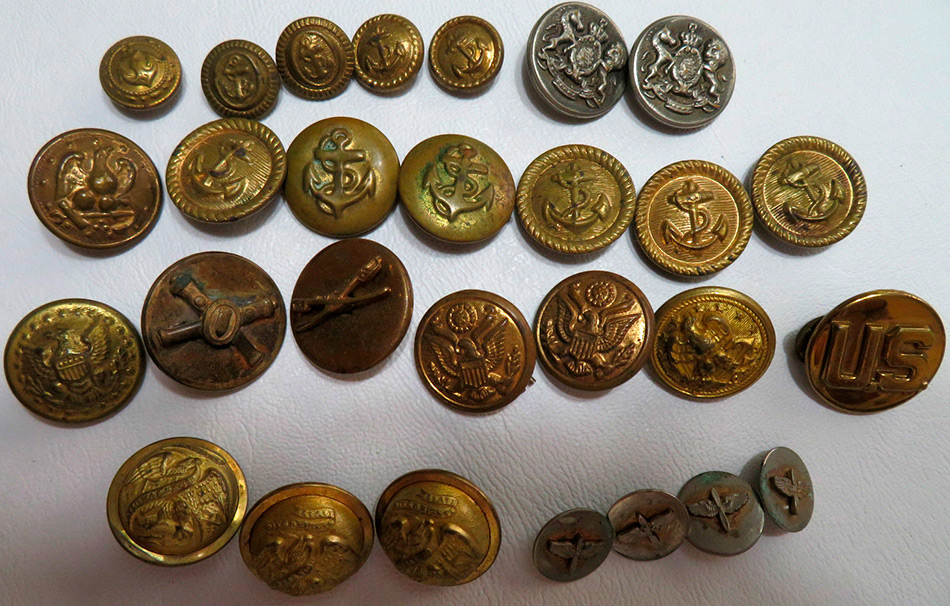 Buttons from a military uniform for a military style