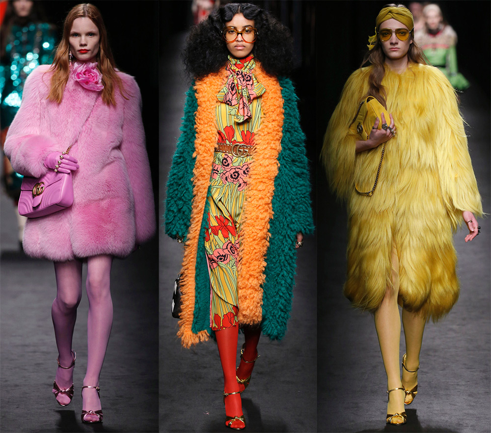 Gucci brightly colored fur coats