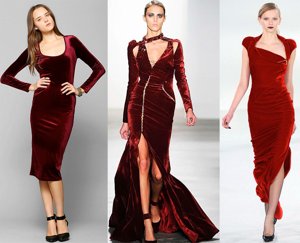 Robes en velours rouge et bordeaux