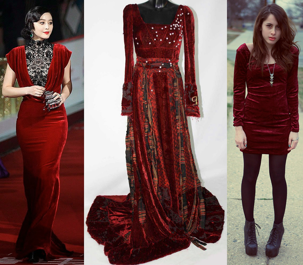 Robes en velours rouge et bordeaux