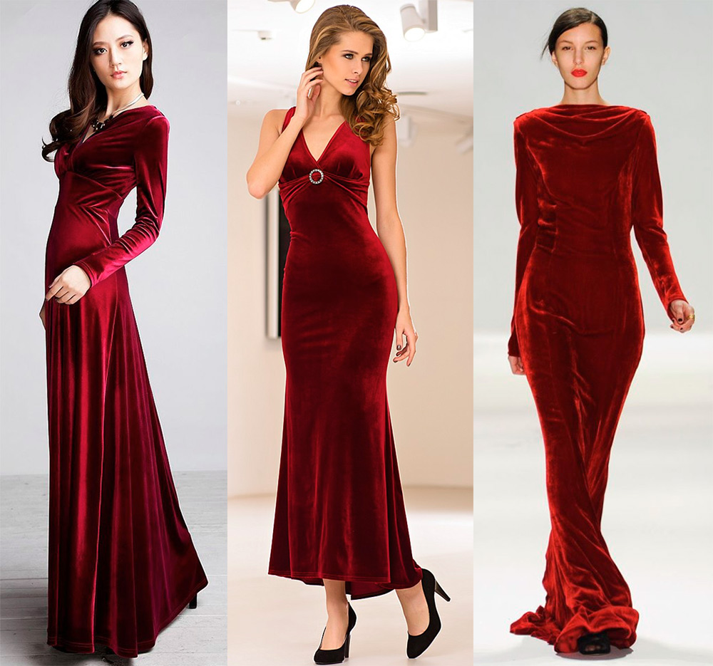 Robes en velours rouge et bordeaux