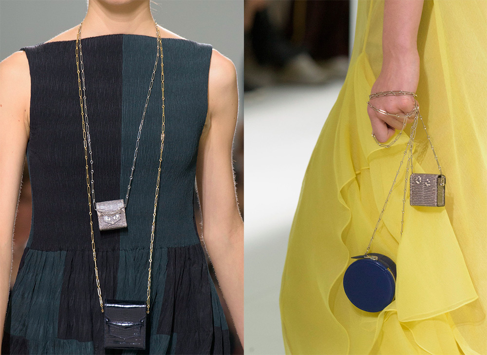 Small handbags on a chain around the neck spring-summer 2024