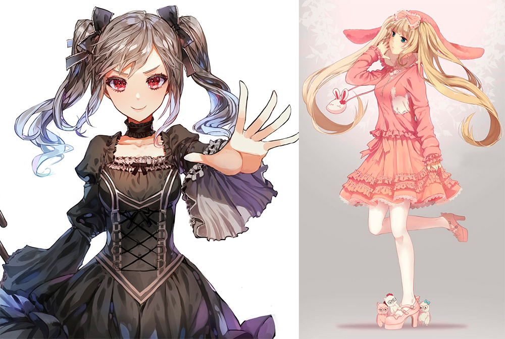 Fashion illustration and anime style girls