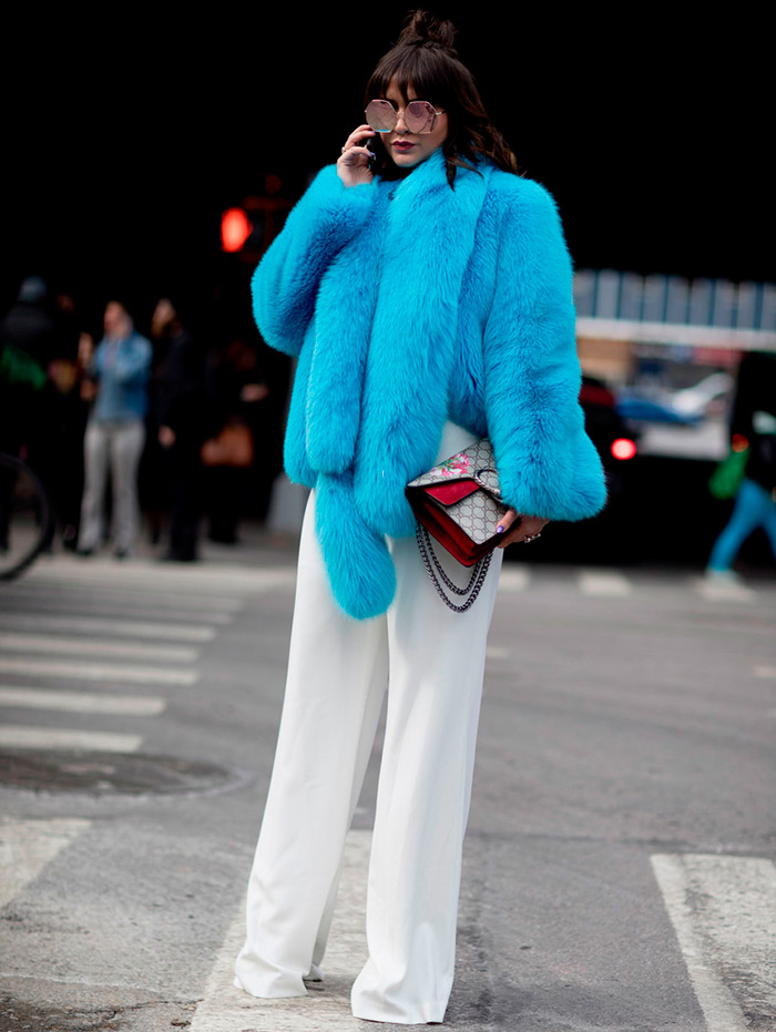 Blue fur coat