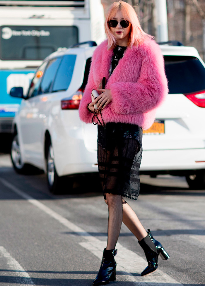 Pink fur coat