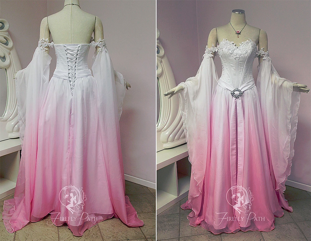 White and pink wedding dress