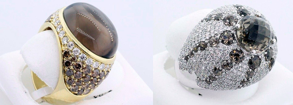 Rings with diamonds and smoky quartz