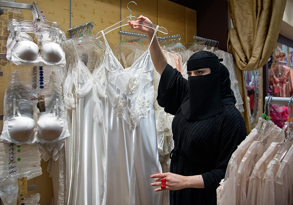 Muslim women in a lingerie store