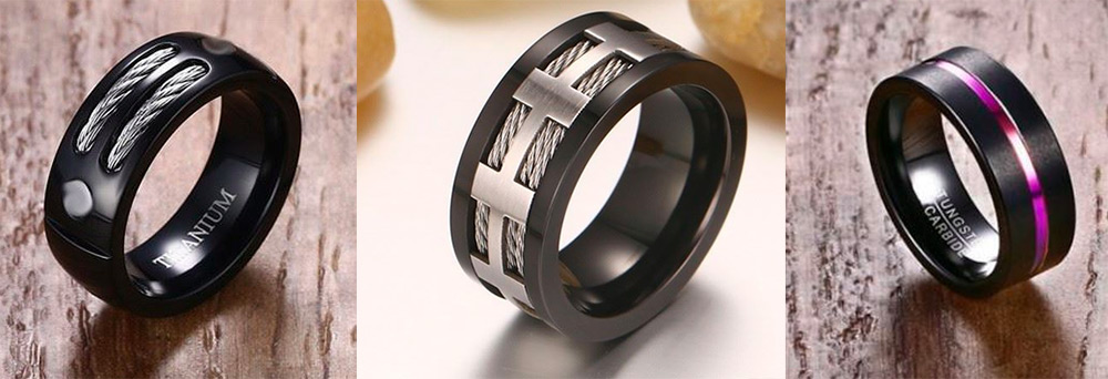 Black titanium and carbon rings