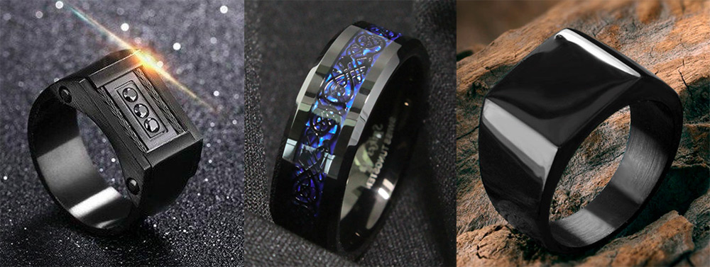 Black titanium and carbon rings