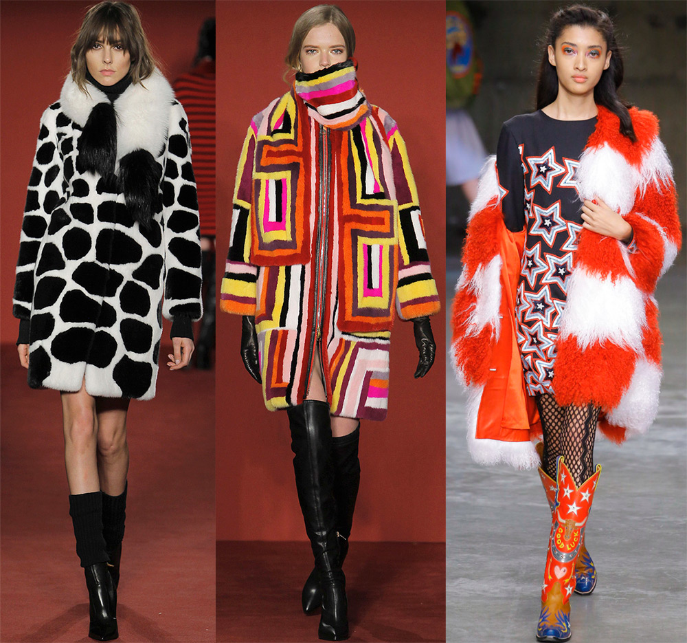 Bright multi-colored fur coats