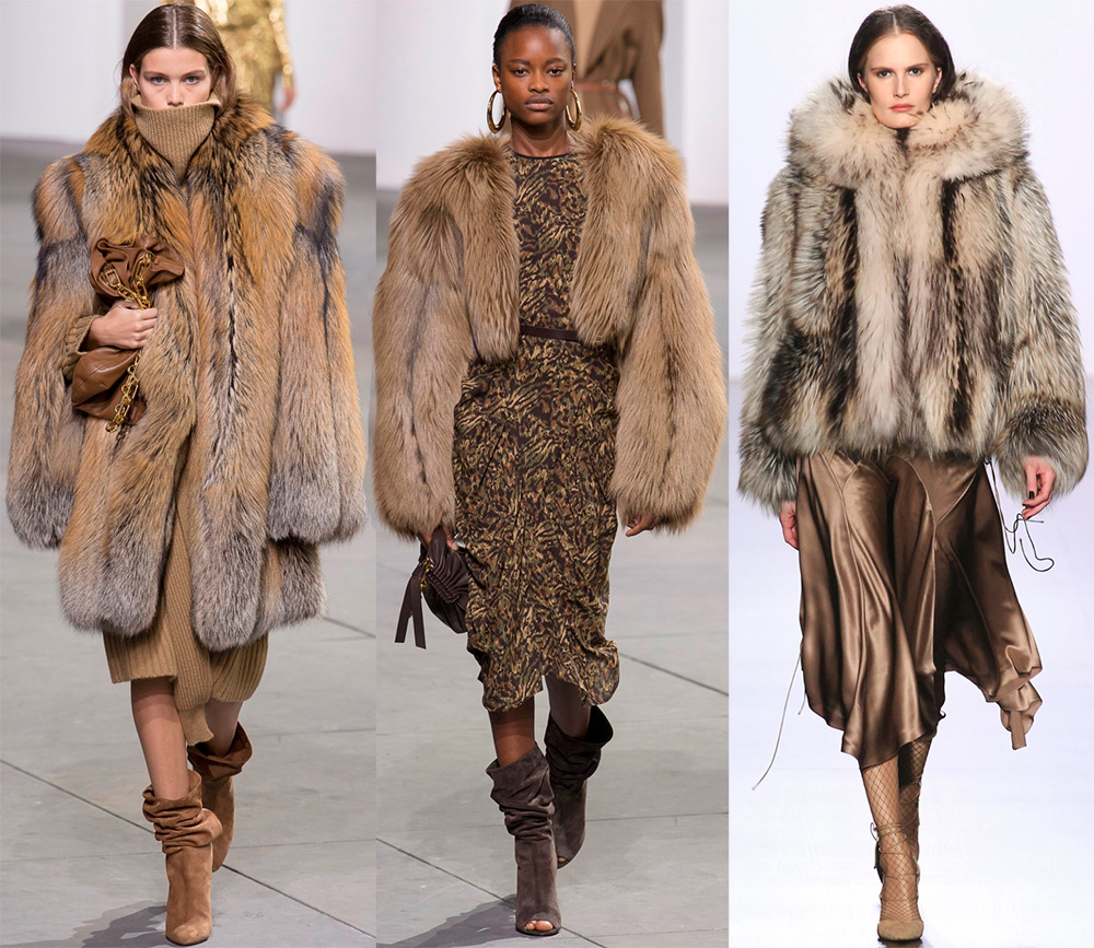 Fur coats with long-piled fur