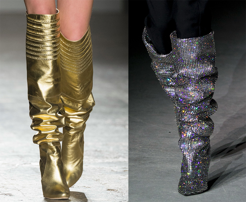 Gold and silver accordion boots