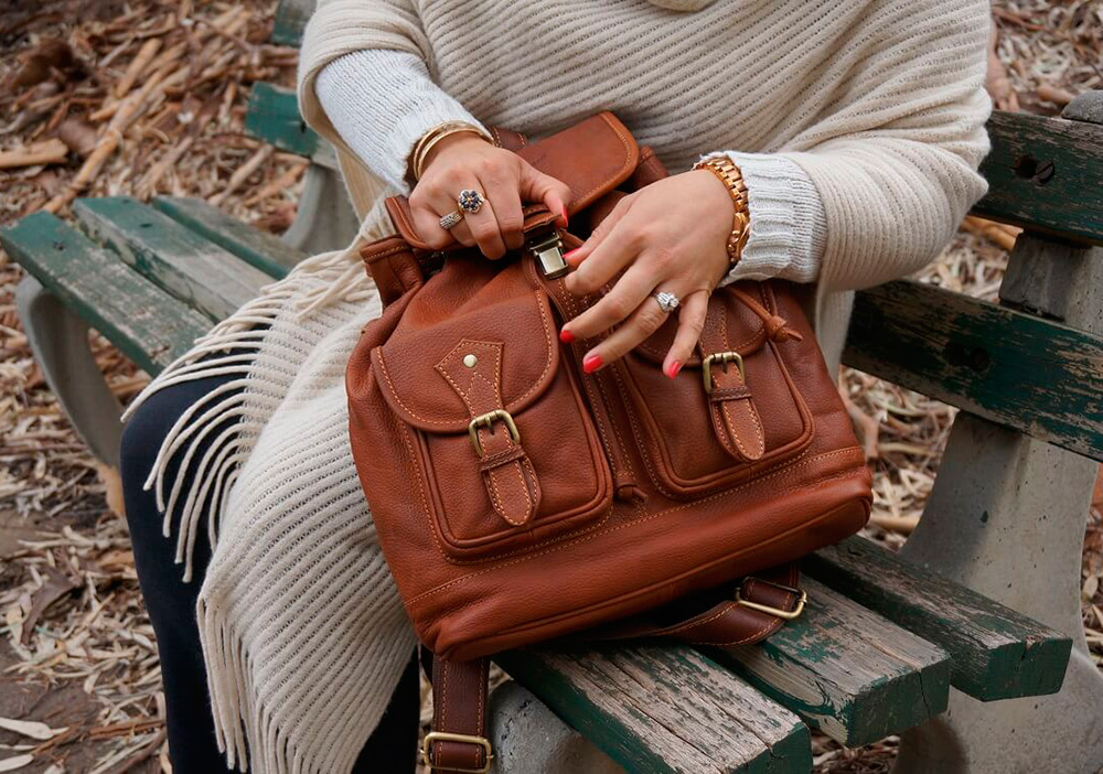 Brown leather backpack