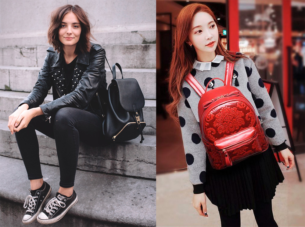 Leather backpack for girls