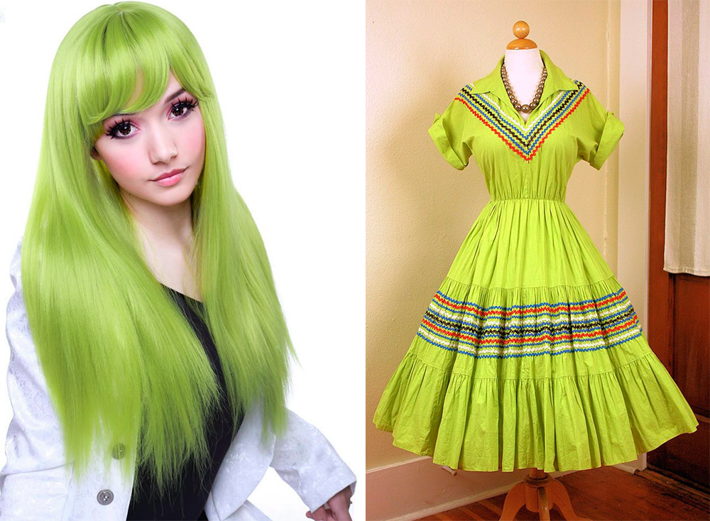 Chartreuse hair and dress