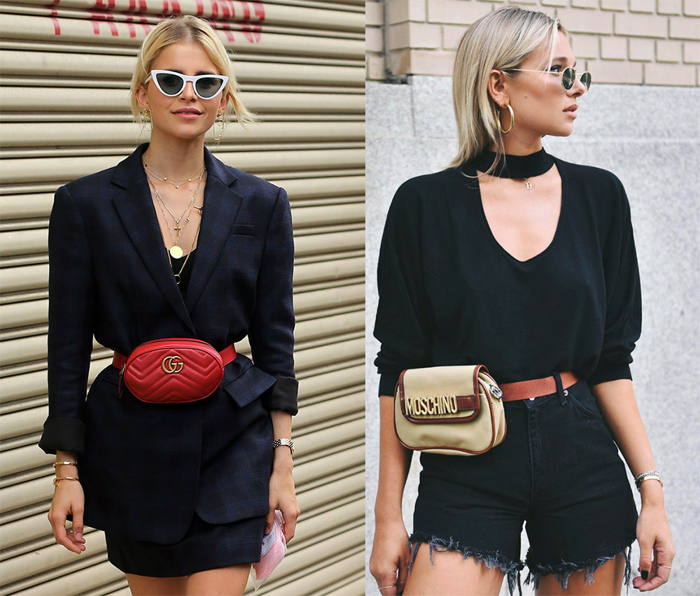 Fashionable images with bags on the belt