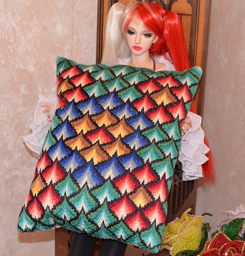 Bargello embroidery pillow