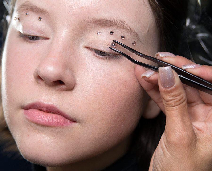 Eye makeup with rhinestones