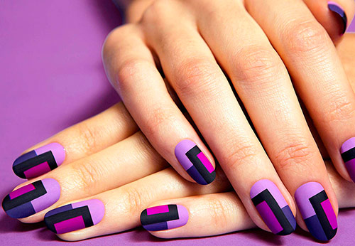 Purple manicure for short and long nails