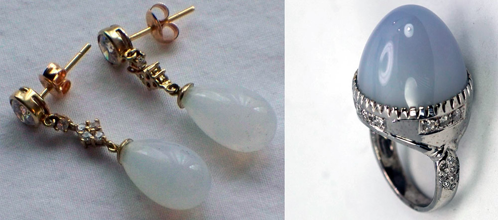 Chalcedony earrings and ring