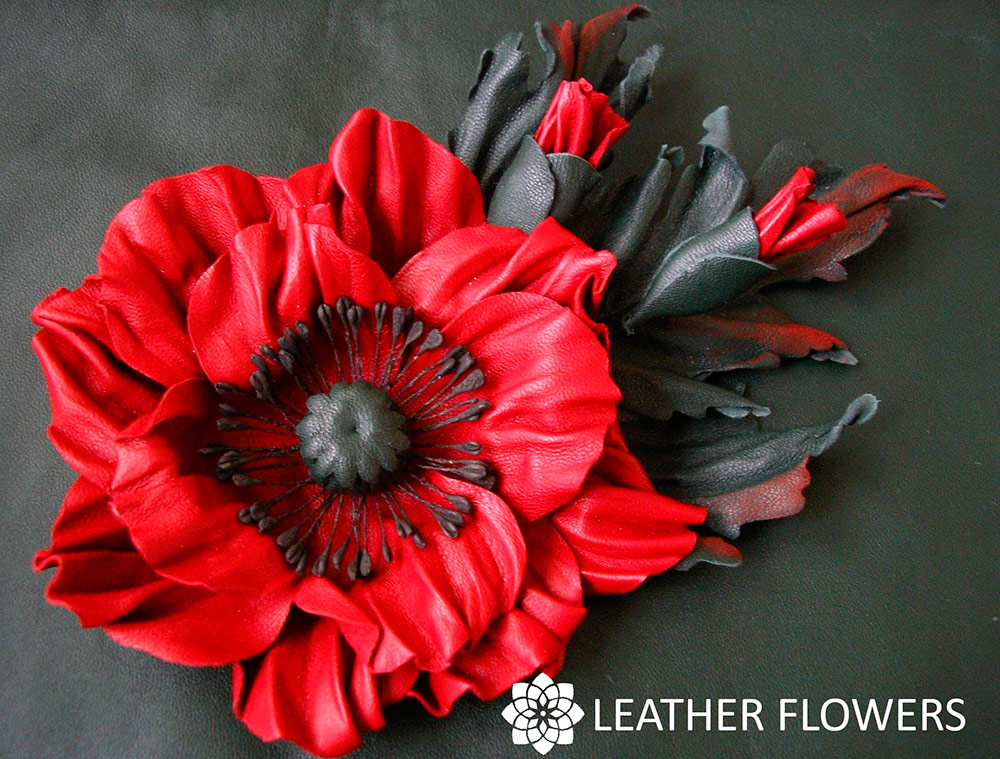 Poppy flower made of leather