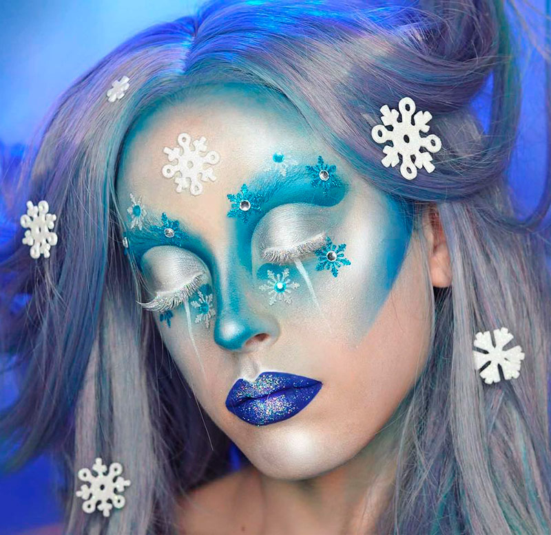 Fantasy New Year's makeup in the style of the Ice Queen