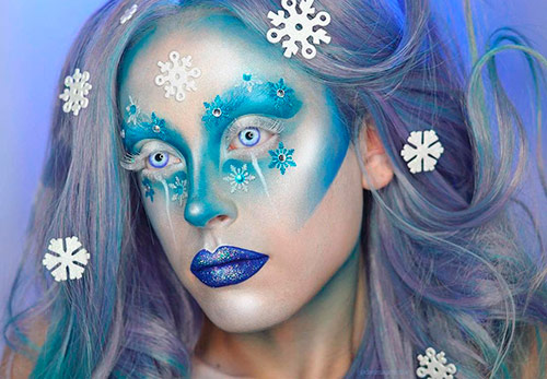 Fantasy New Year's makeup in the style of the Ice Queen