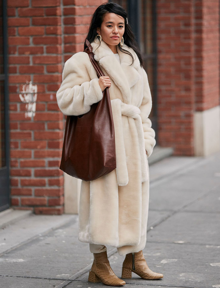 White women's fur coat