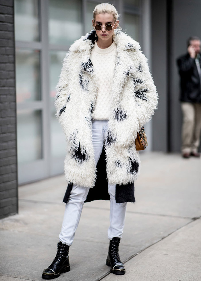 Fur coats and fur coats of guests of New York Fashion Week