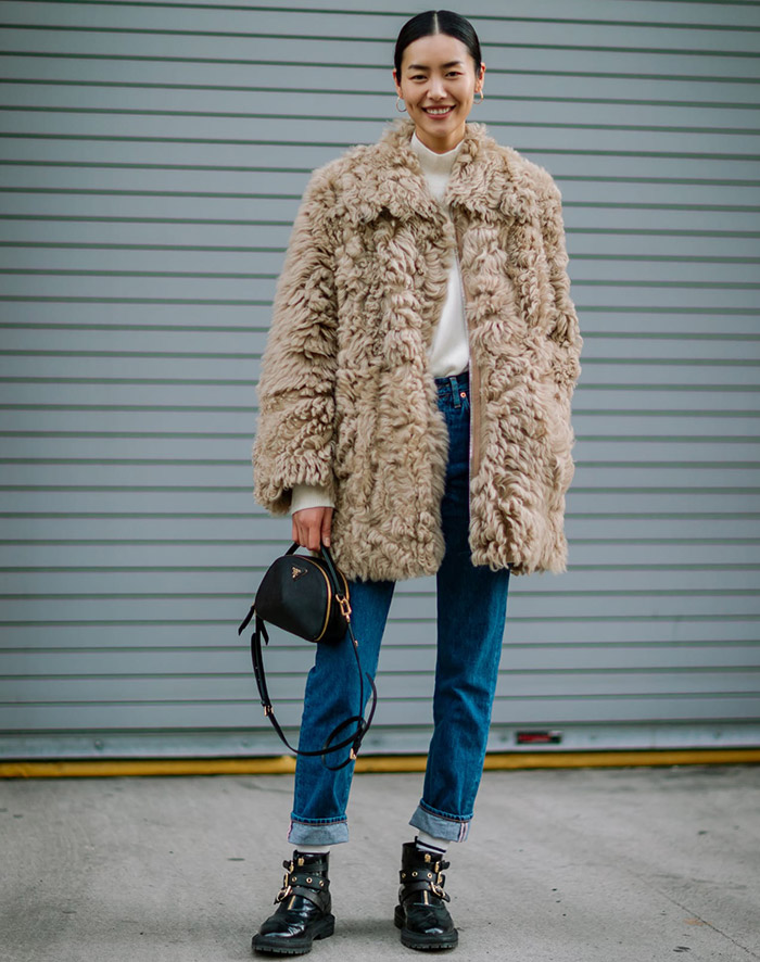 Fur coats of guests of the Fashion Week