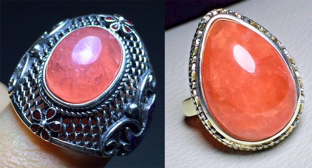 Rhodochrosite rings