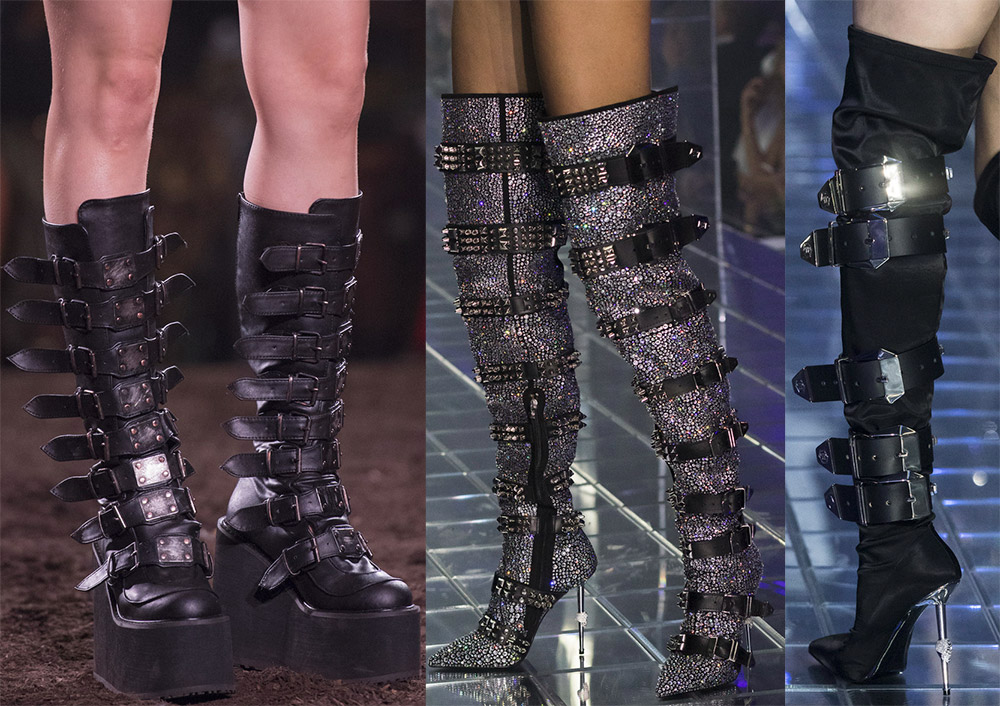 Boots with straps and buckles