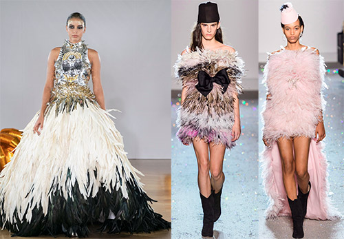 Beautiful dresses and suits with feathers for the wedding