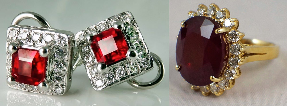 Earrings and ring with rubies