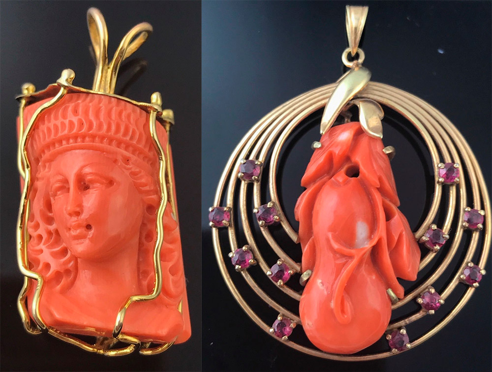 Carved pendants with corals