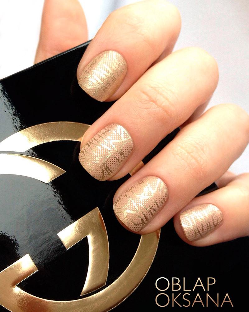 Gold manicure for long and short nails