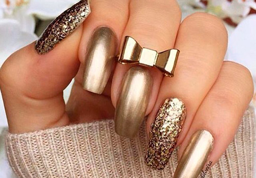 Gold manicure for long and short nails