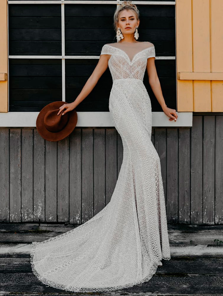 Wedding dress with a train