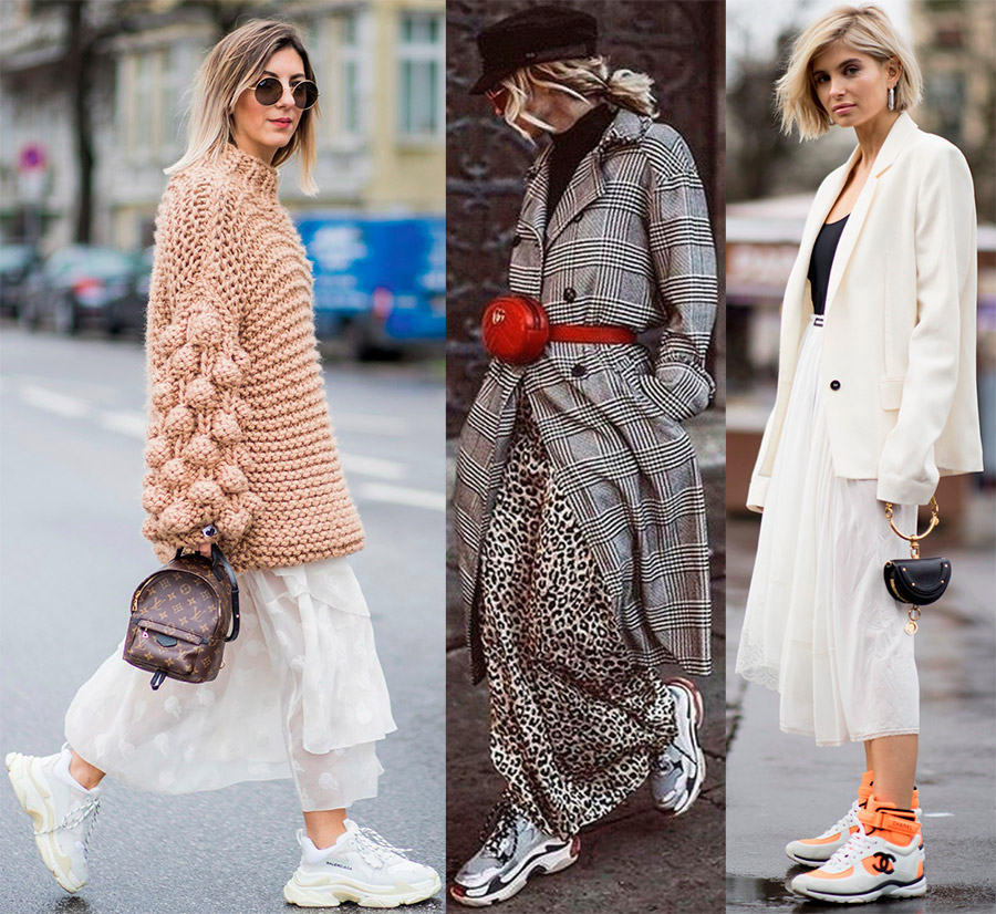 Combining sneakers with a skirt