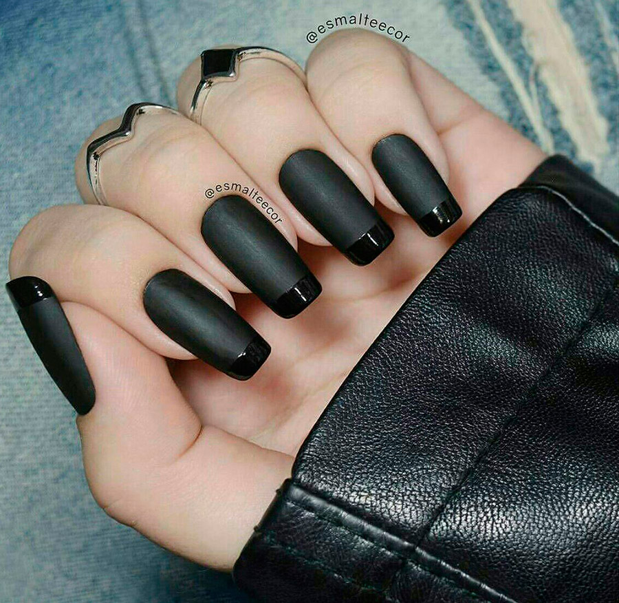 Black manicure for long nails