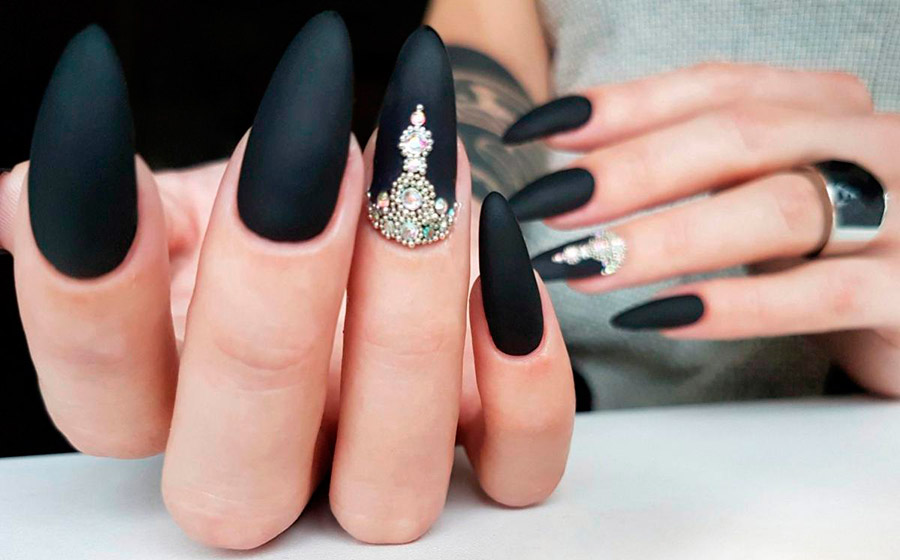 Black manicure for long nails