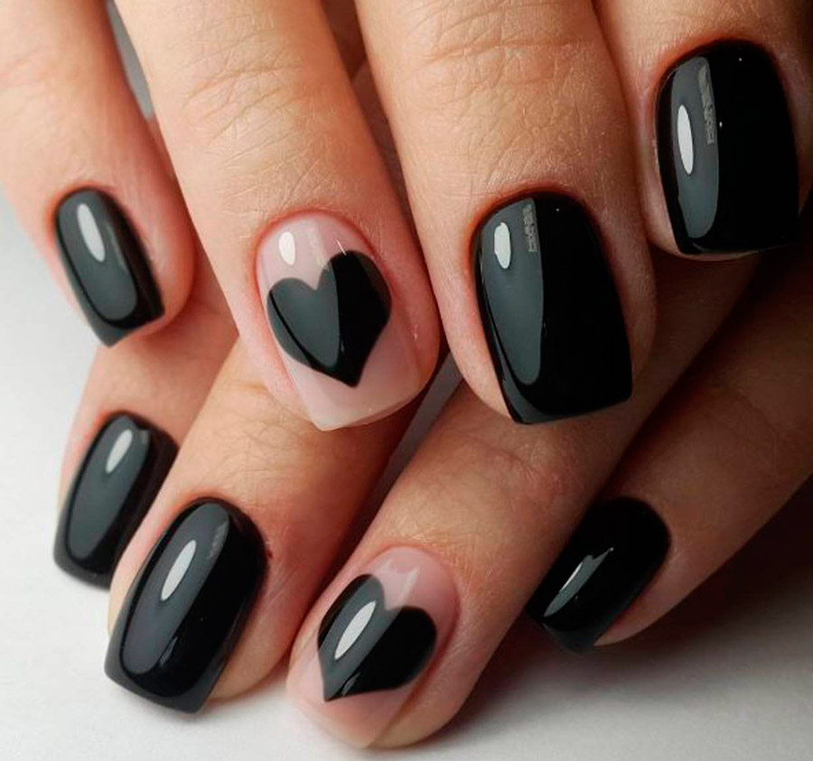 Black manicure for short nails