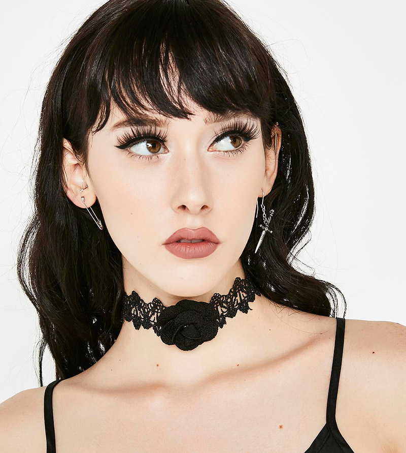 Lace choker around the neck