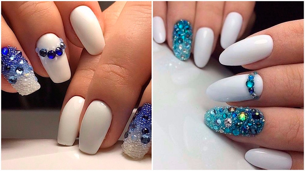 Winter manicure with rhinestones